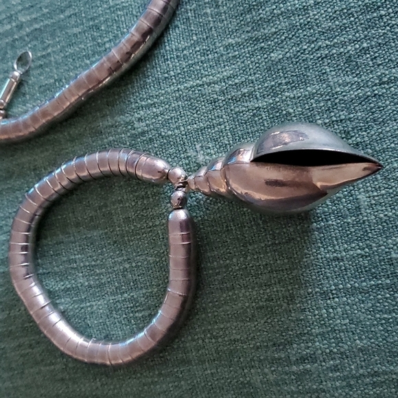 RARE SET VINTAGE SILVER NECKLACE AND BRACELET WITH SHELL CHUNKY SNAKE - Picture 7 of 11